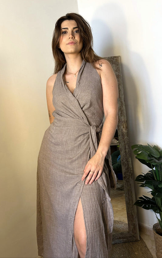 VESTIDO TAUPE CRUZADO